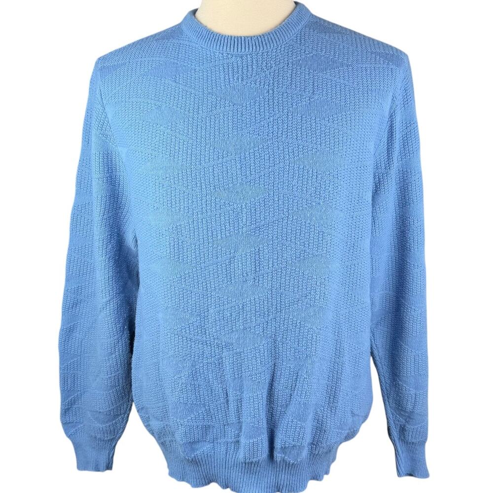 VTG Christian Dior Crewneck Sweater Blue Orlon Acrylic Knit Large USA